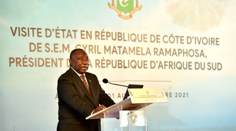 South Africa's President Cyril Ramaphosa at the Ivorian-South Africa economic forum. Photo Credit: SA News