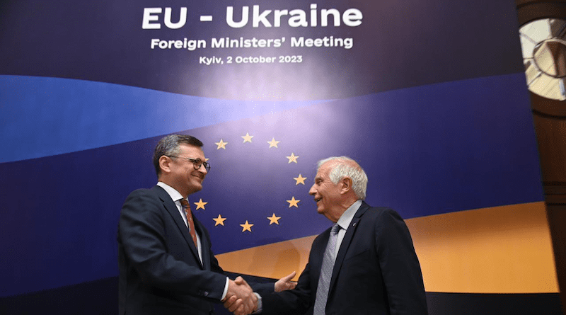 Ukraine's Foreign Minister Dmytro Kuleba with Josep Borrell, the EU’s high representative for foreign affairs. Photo Credit: Ukraine Foreign Affairs Ministry