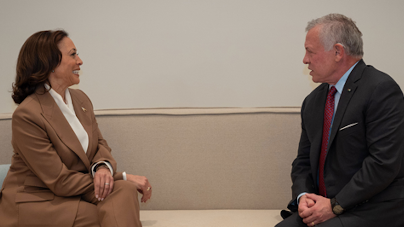 US Vice President Kamala Harris with Jordan's King Abdullah. Photo Credit: Jordan Royal Court