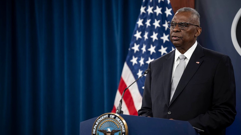 Secretary of Defense Lloyd J. Austin III conducts a press briefing at the Pentagon. Photo Credit: Navy Petty Officer 1st Class Alexander Kubitza