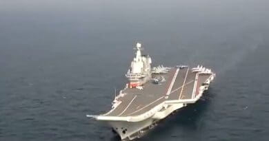 File photo of the Chinese CNS Shandong aircraft carrier in the South China Sea. Photo Credit: Screenshot China PLA Navy video