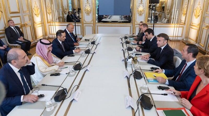 France's President Emmanuel Macron meets with Arab delegation. Photo Credit: AN
