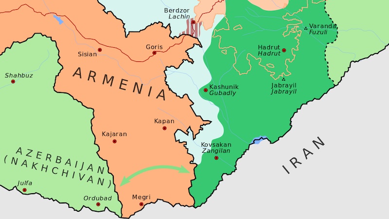 Since the end of the Second Nagorno-Karabakh War, Azerbaijan and Turkey have been promoting the concept of "Zangezur corridor", which, if implemented, would connect Azerbaijan to Nakhchivan and Turkey to the rest of Turkic world through Armenia's Syunik. Credit: WIkipedia Commons