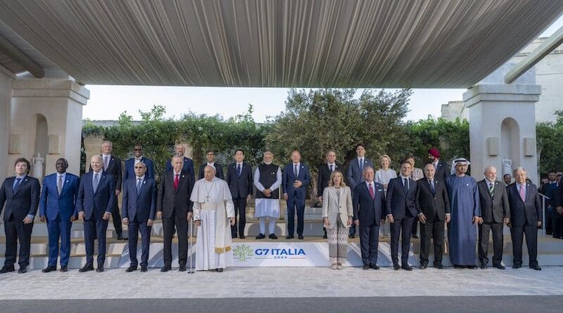 Official attendees of the G7 summit pose for a group photograph in Borgo Egnazia, near Bari in southern Italy, on June 14, 2024. Photo Credit: The White House