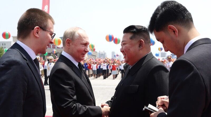 Russia's President Vladimir Putin officially welcomed by Chairman of State Affairs of the Democratic People’s Republic of Korea Kim Jong-un. Photo Credit: Kremlin.ru