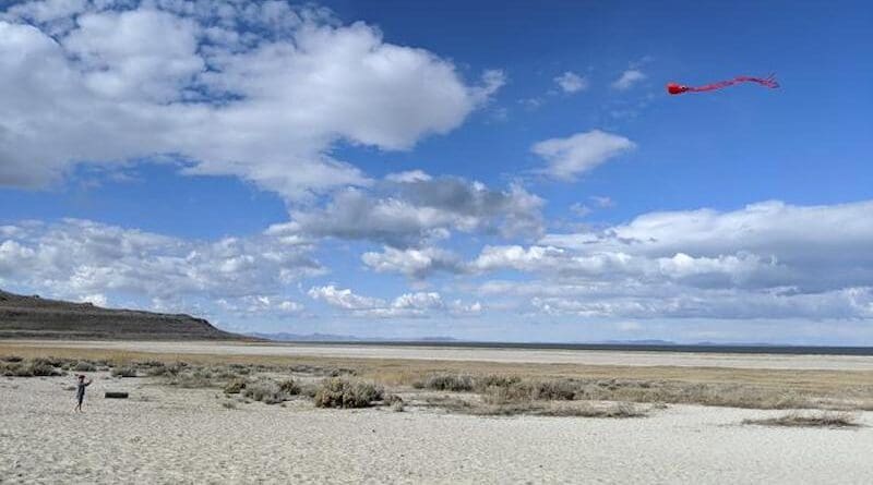 Kite flying at the Great Salt Lake in Utah CREDIT: Sara Grineski