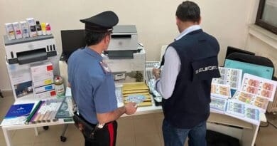Italian Carabinieri, supported by Europol, arrested a money counterfeiter and dismantled a sophisticated counterfeiting print shop. Photo Credit: Europol