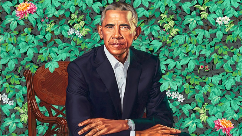 Detail of Barack Obama's portrait by Kehinde Wiley. Source: Wikipedia Commons