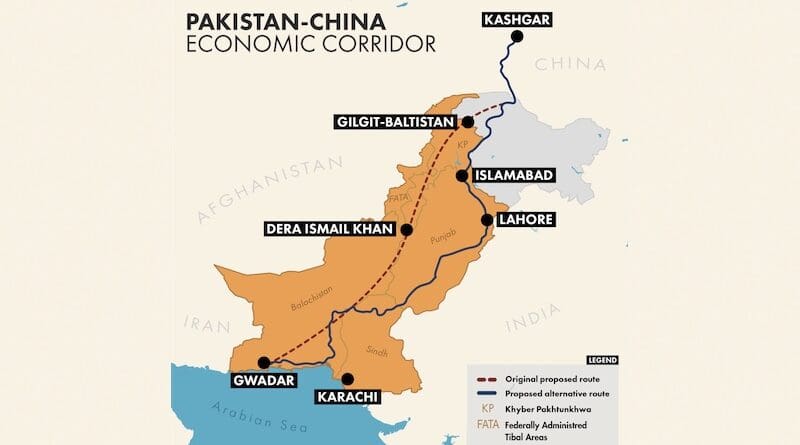 Approximate routes for the China Pakistan Economic Corridor (CPEC). This map is for illustrative purposes only. Credit: RFE/RL