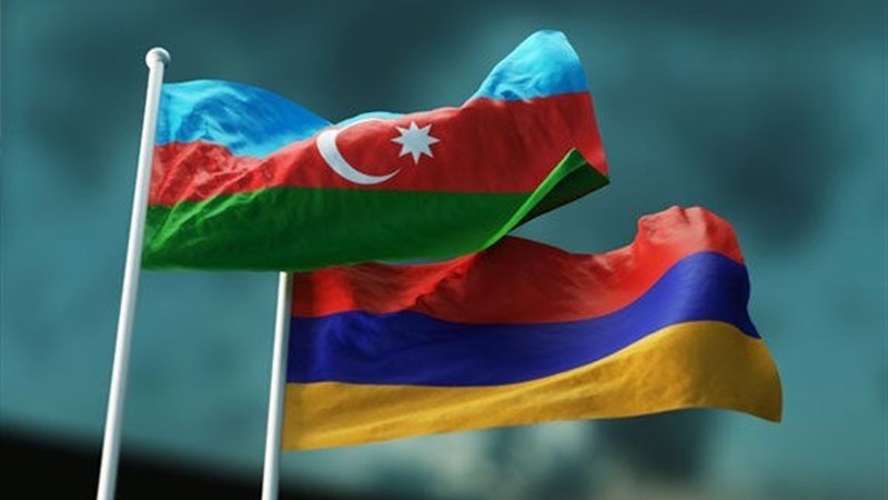 Flags of Armenia and Azerbaijan. Photo Credit: Tasnim News Agency