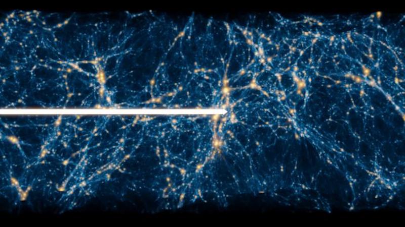 Artistic reconstruction of a photon's path through intergalactic gas CREDIT: UC Riverside