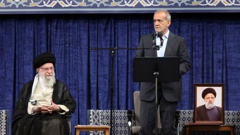 Iran's Ayatollah Seyed Ali Khamenei with Masoud Pezeshkian. Photo Credit: Tasnim News Agency