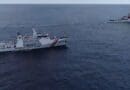 An Indonesian coast guard ship forces the China Coast Guard 5402 ship out of Jakarta’s exclusive economic zone in the North Natuna Sea, Oct. 25, 2024. Photo Credit: Indonesian Maritime Security Agency (Bakamla)