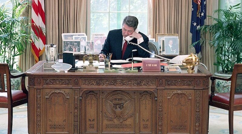 President Ronald Reagan speaking on the telephone. Photo Credit: Reagan White House Photographs, Wikimedia Commons